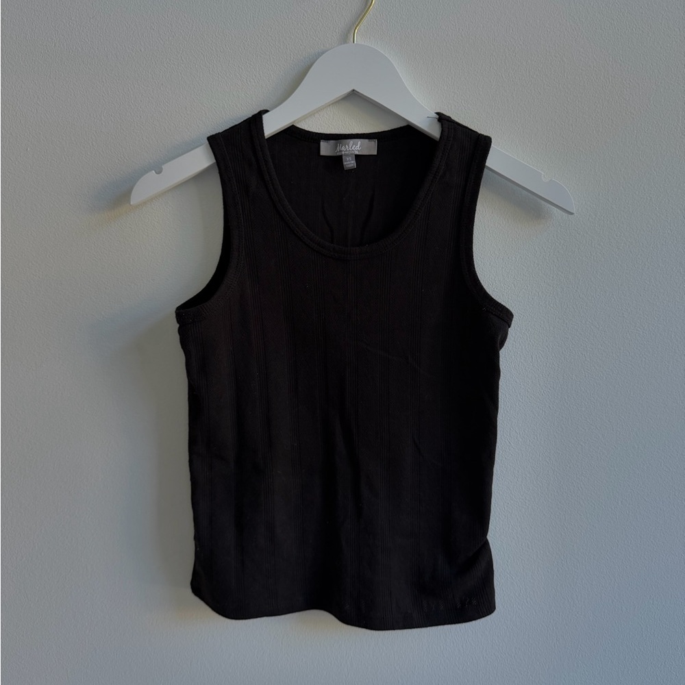 Marled Essentials Pointelle Tank Top - Black